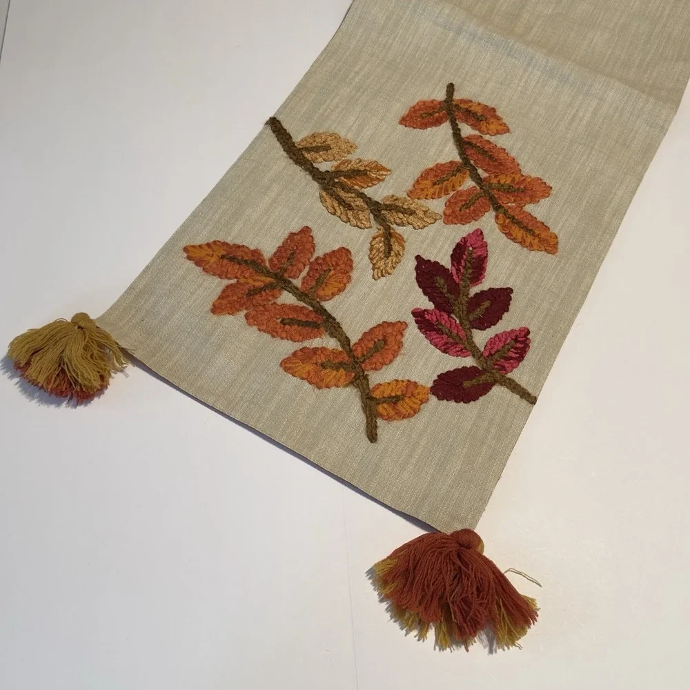 Kirkland's Home Crewel Embroidery Fall Leaf Table Runner 80